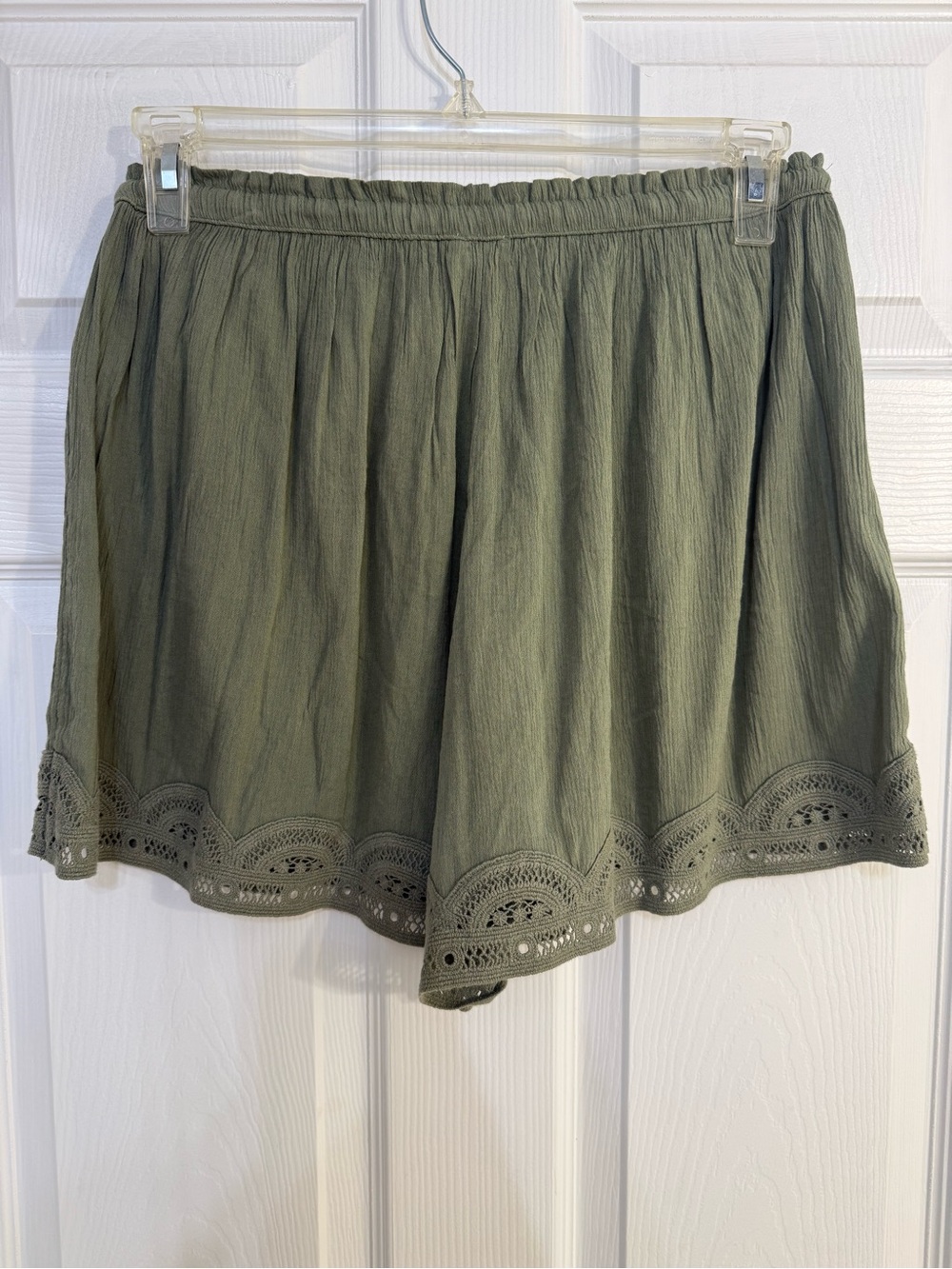 aerie Olive Green Crochet-Hem High-Waist Shorts - Picture 2 of 3